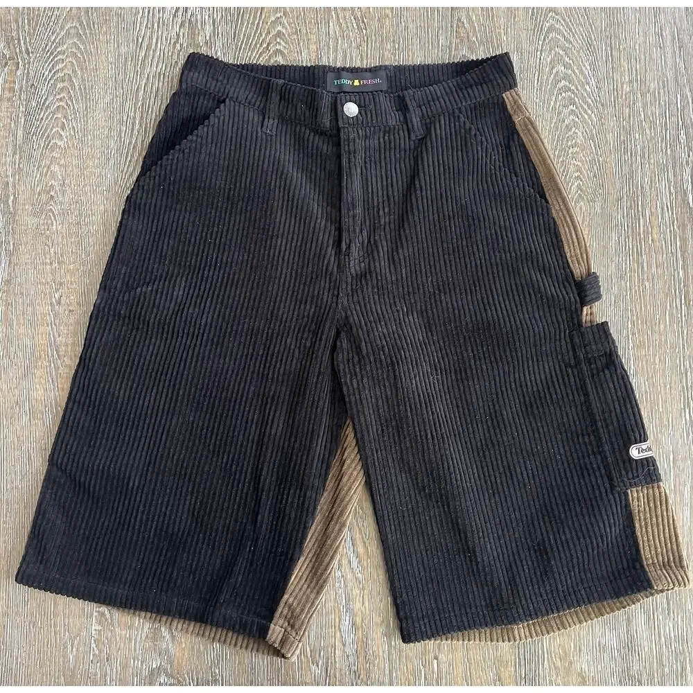 TEDDY‎ FRESH Men’s Corduroy Shorts Black Brown Pockets Sz 28 Perfect Condition